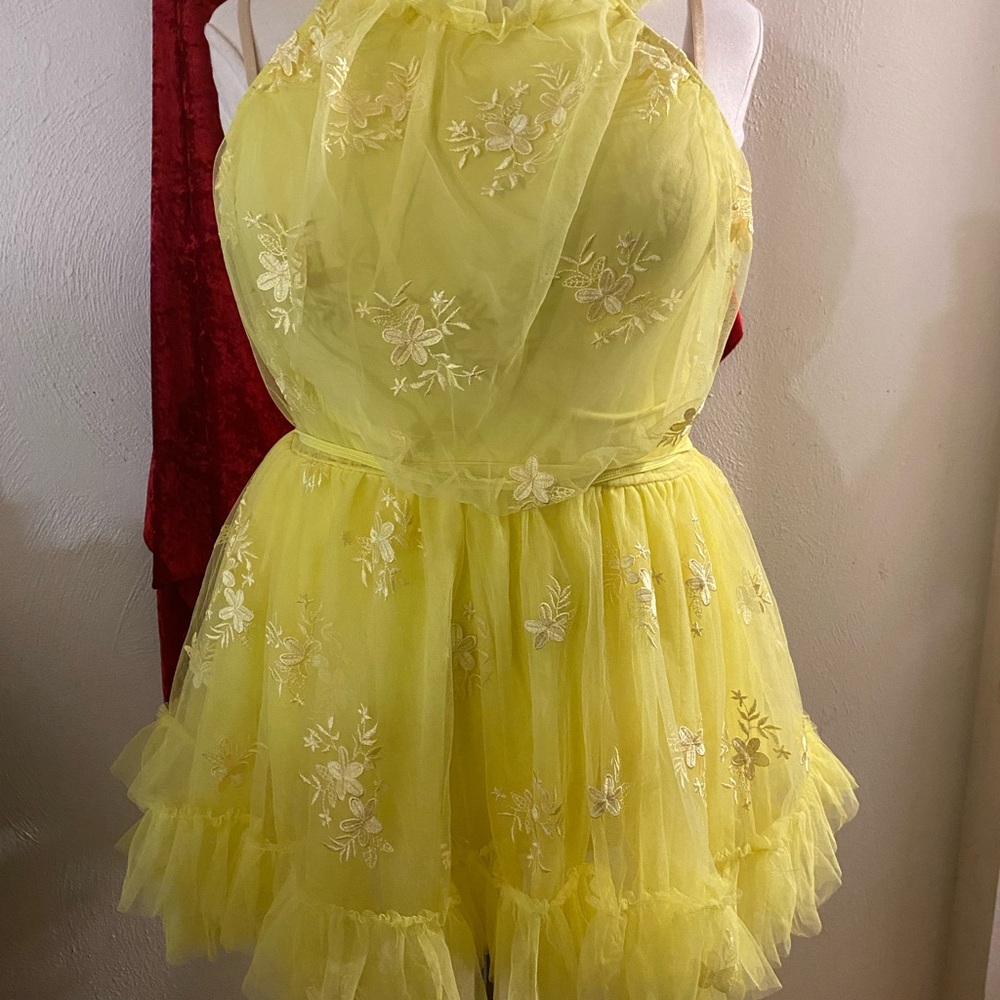 Yellow Floral Embroidered Dress